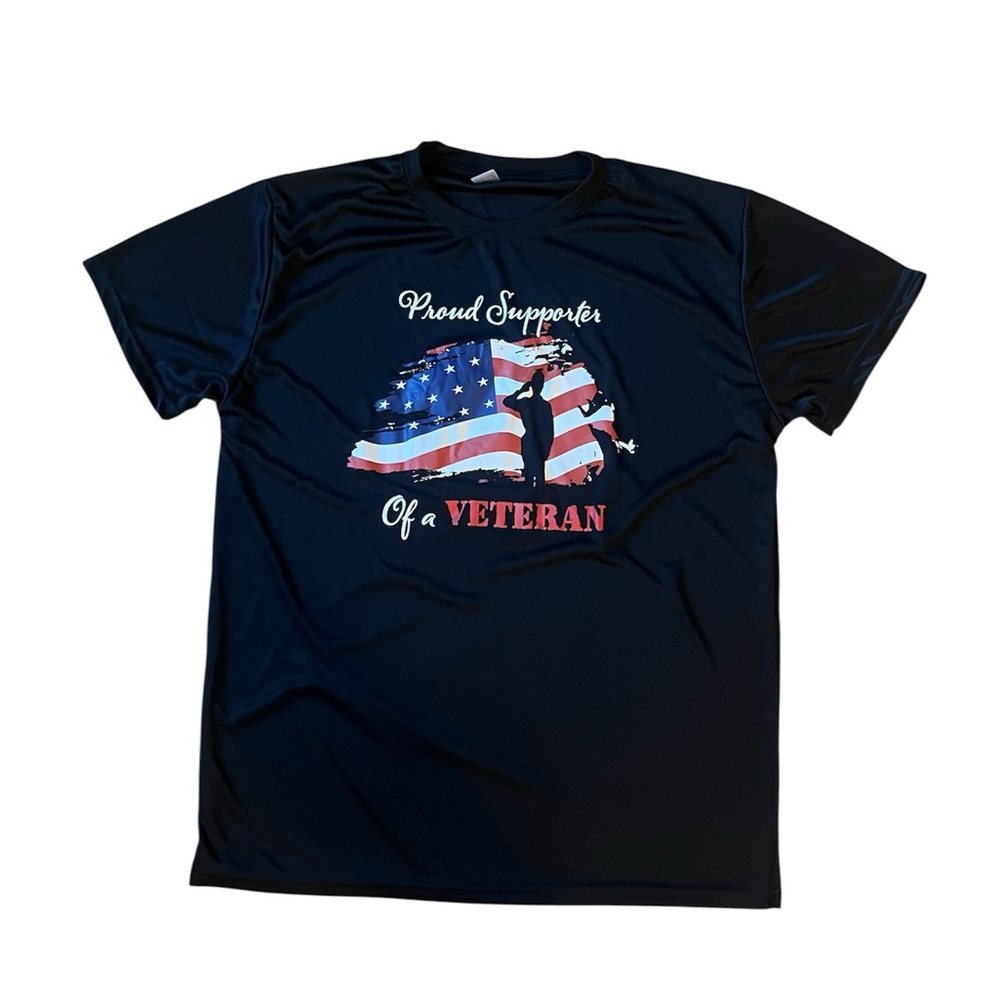 Proud Supporter Of a Veteran T-Shirt Large Black USA Flag Design New